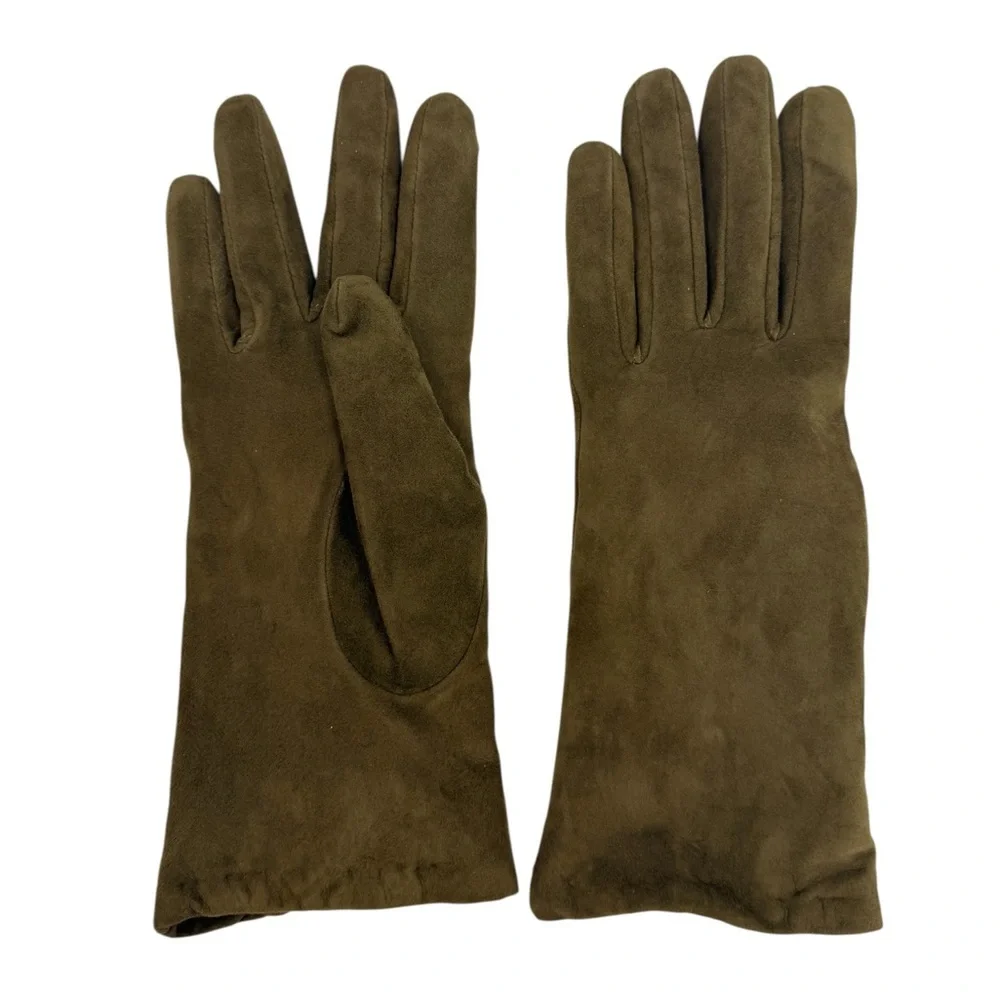 ANTONIO MUROLO ITALY Silky Soft Suede Leather Gloves Wool Lined sz 7.5 Green